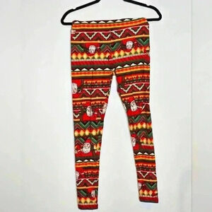 Lularoe OS Santa Christmas Holiday Buttery Soft Geometric Red Green‎ Leggings